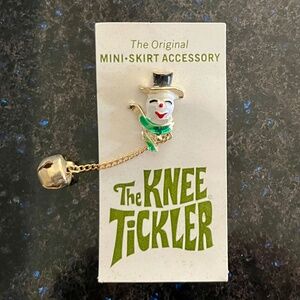 Vintage Christmas Pin Brooch Snowman Jingle Bell Mini Skirt Accessory 60s